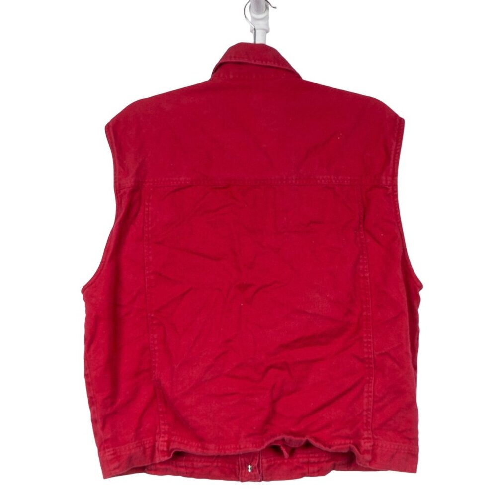Boho Jean Vest VTG L Denim Red Buttons Embroidered Floral Grapes Indie Festival - Picture 6 of 6